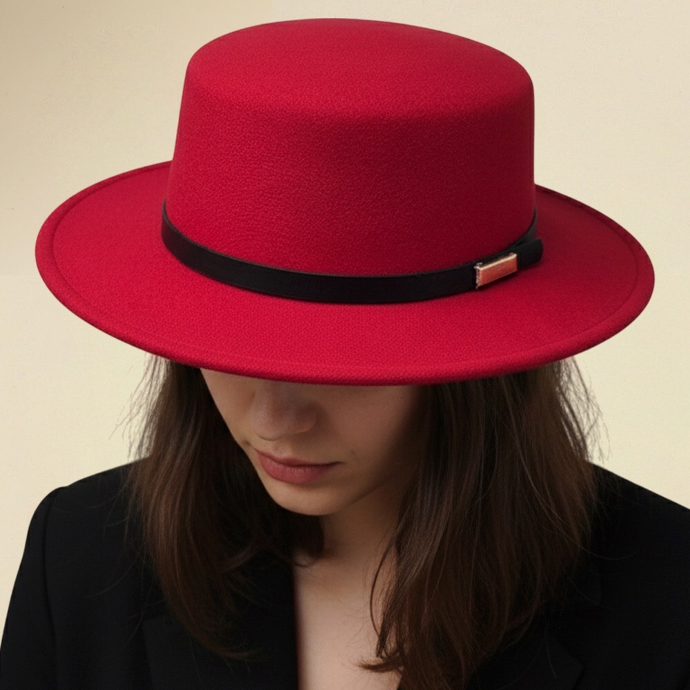 Vegan Leather Band Accent Wide Brim Felt Hat
